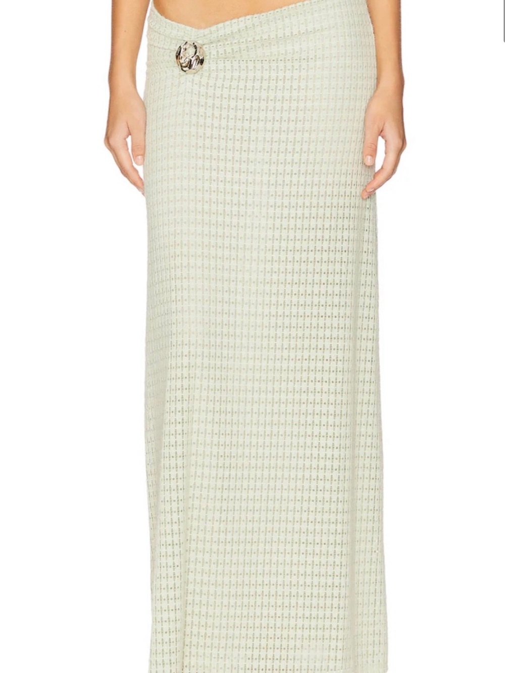 Lioness Mint Green Textured Maxi Skirt with Decorative Buckle